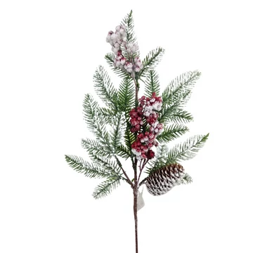 Havas fenyőág – 56 cm, piros bogyóval és tobozzal