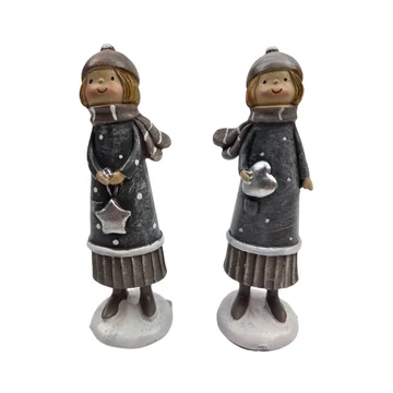 Szürke pöttyös ruhás téli figura 14,5 cm