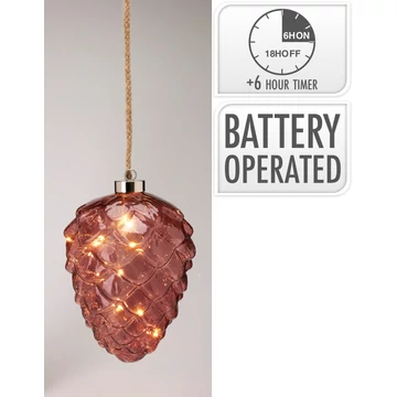 LED-es függő toboz – 16 cm, burgundi
