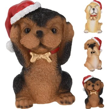 Karácsonyi kutya figurák Mikulás sapkában – 13 cm