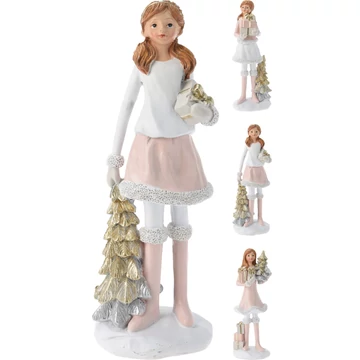 Álló lány dekoráció rózsaszín ruhában – 18 cm