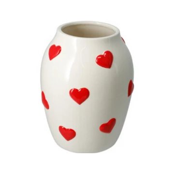 Váza piros szívecskékkel 18 cm