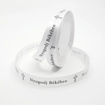Szatén szalag felíratos 3,8 cm 20 m, fehér