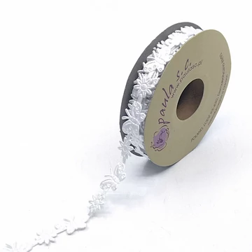 Figurás szalag 1,3 cm 10 yard, fehér virág+pillangó