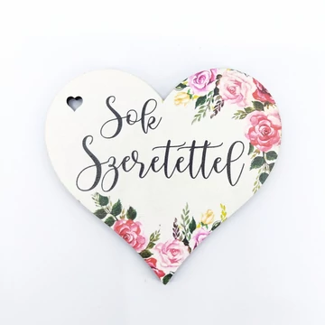 Fa tábla szív alakú 8x7 cm 5 db, "Sok Szeretettel"