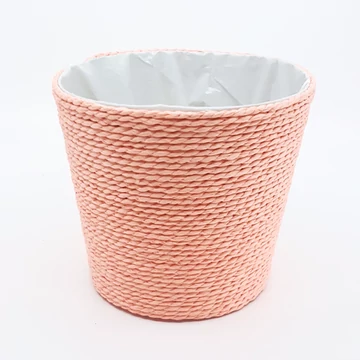 Színes fonott cérna kaspó 15 cm, rózsaszín