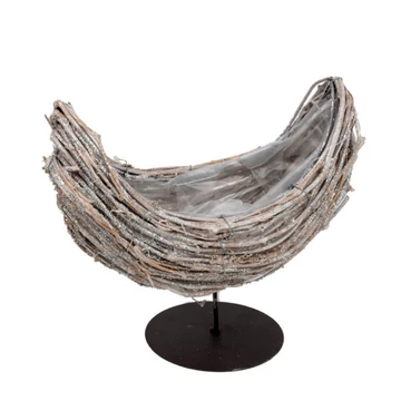 Rattan csónak fém lábon csillogó szürke 28x14,5x16/25 cm