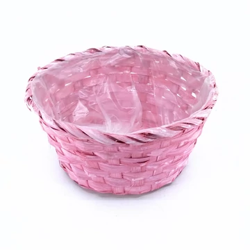 Rózsaszín háncs kosár bélelt 20 cm