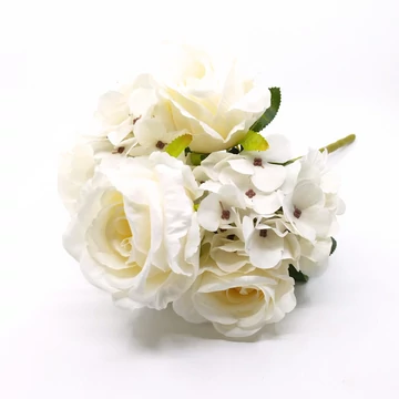 Rózsa + hortenzia x7 csokor 38 cm fehér