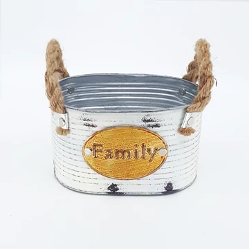 Bádog kaspó ovál Family 10 cm, fehér