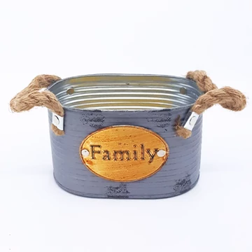 Bádog kaspó ovál Family 10 cm, szürke