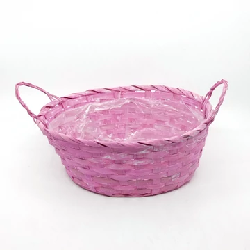 Fonott kosár ovális, 26x19 cm, rózsaszín