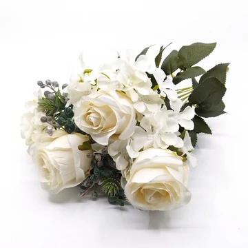 Rózsa+hortenzia pasztel csokor 43 cm, fehér