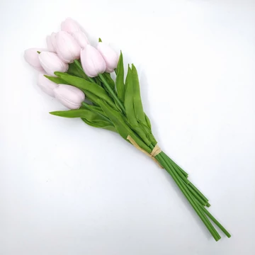Tulipán x10 selyem kötegelt 40 cm, halvány rózsaszín