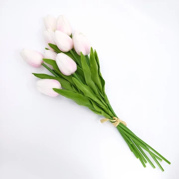 Tulipán x10 selyem kötegelt 40 cm, rózsaszín-fehér