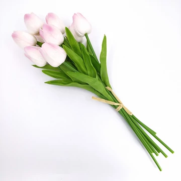 Tulipán x10 selyem kötegelt 40 cm, rózsaszín-fehér