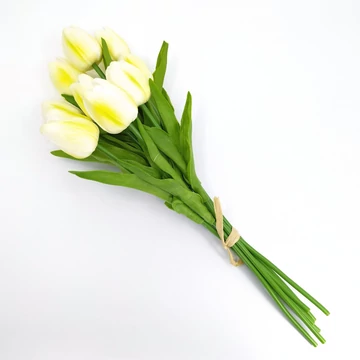 Tulipán x10 selyem kötegelt 40 cm, sárga-fehér