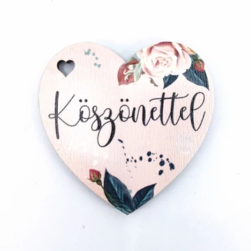 Fa tábla szív alakú 5x5 cm 5 db, "Köszönettel"