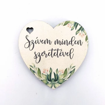 Fa tábla szív alakú 5x5 cm 5 db, "Szívem minden szeretetével"