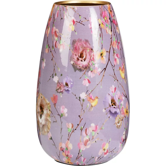 Lila virágos fém váza 30 cm 