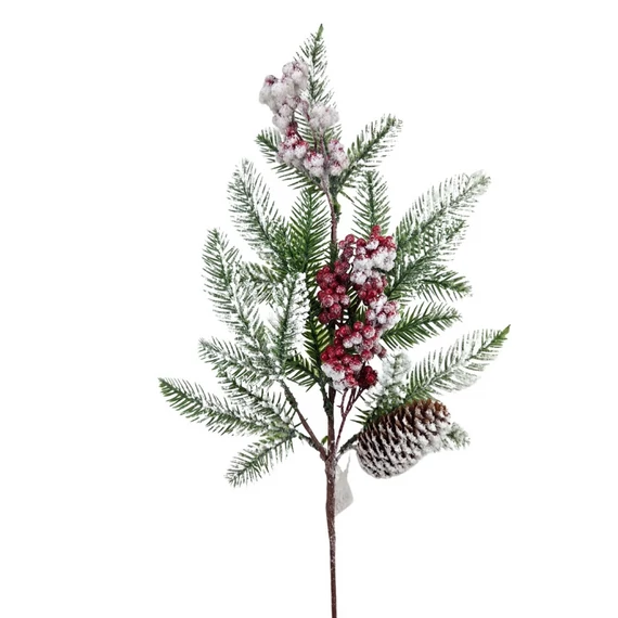 Havas fenyőág – 56 cm, piros bogyóval és tobozzal