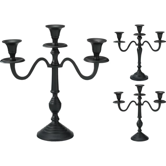 Fekete 3 ágú gyertyatartó 30 cm