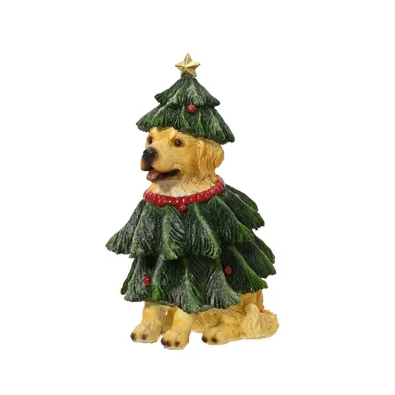 Polyresin kutyus fenyőfában – 24 cm dekoráció