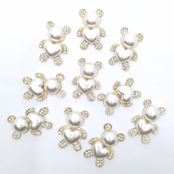 Strasszos bross maci szívvel 10 db 2.3x3.5 cm, arany