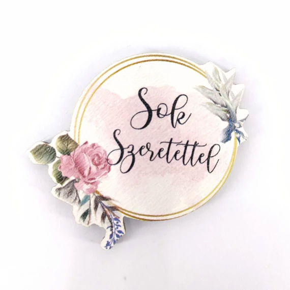 Fa tábla 4.5x3.5 cm 5 db, "Sok Szeretettel"