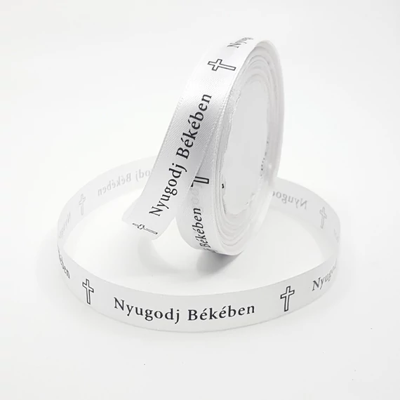 Szatén szalag felíratos 3,8 cm 20 m, fehér