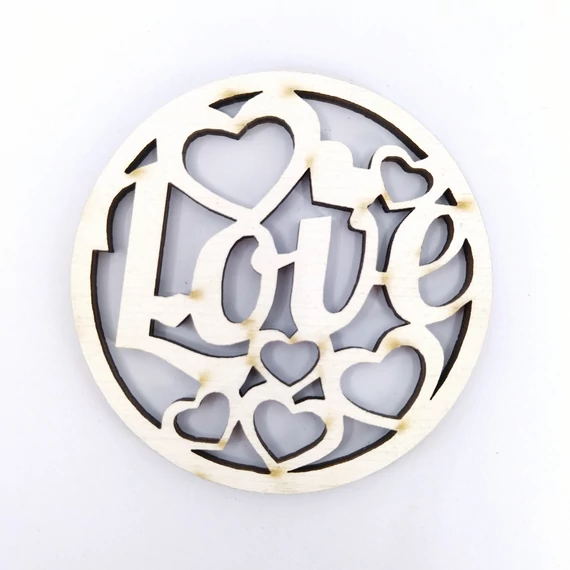 Fa tábla "love" 7x7 cm 3db, fehér/piros
