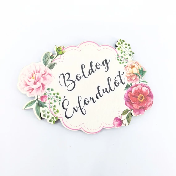 Fa tábla 7.5x5.5 cm 5 db, "Boldog Évfordulót"
