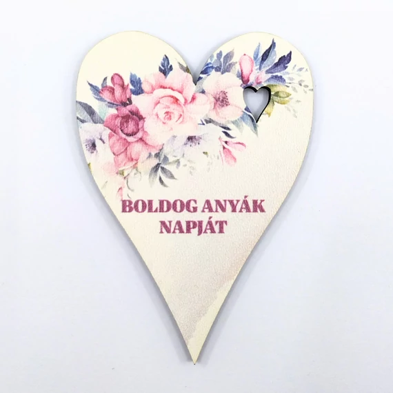 Fa tábla szív alakú 8x6 cm 5 db, "BOLDOG ANYÁK NAPJÁT"