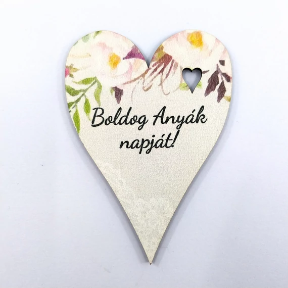 Fa tábla szív alakú 8x6 cm 5 db, "Boldog Anyák napját!"