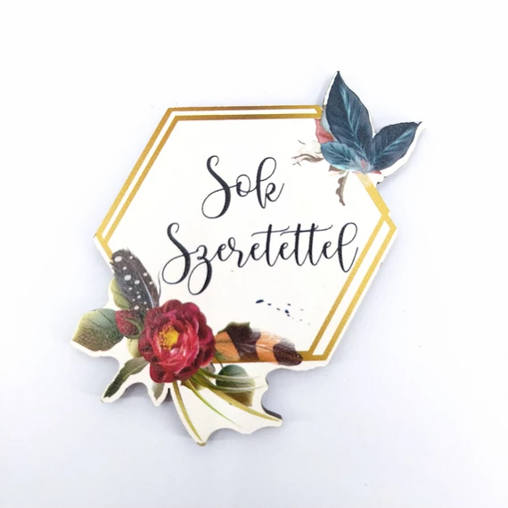 Fa tábla 7.5x7.5 cm 5 db, "Sok Szeretettel"
