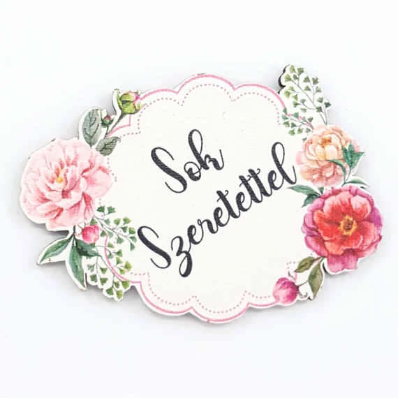 Fa tábla 7.5x5.5 cm 5 db, "Sok Szeretettel"