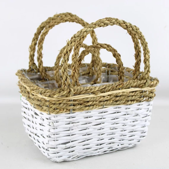 Fonott kosár fehér-barna TY20230145S3, 27x23x16 cm + 23x17x15 cm + 16x10,5x11 cm