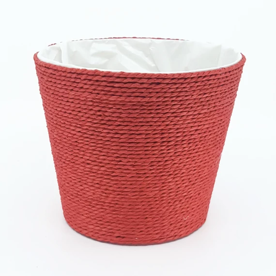 Színes fonott cérna kaspó 18 cm, piros
