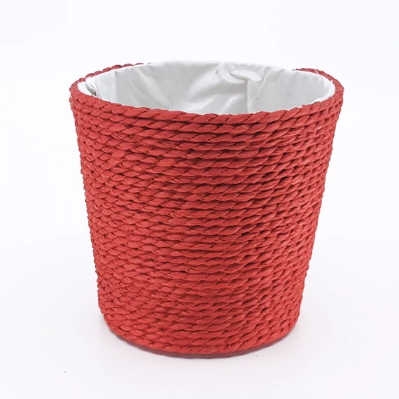 Színes fonott cérna kaspó 10 cm, piros