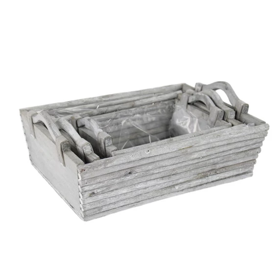Fa láda szürke A271 3db/szett, 26x17x9/12 cm + 32x22x10/13 cm + 38x28x11/15 cm