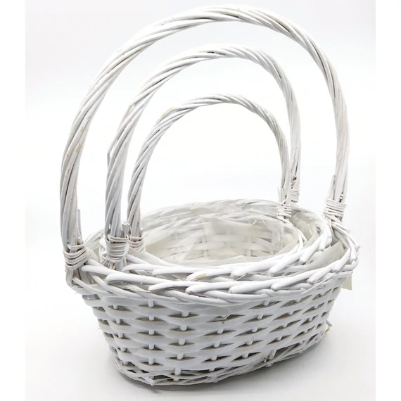 Ovális fehér kosár s/3  QY0027, 29x23 cm + 23x13,5 cm + 18x15 cm