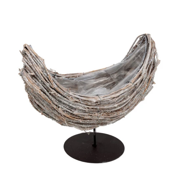 Rattan csónak fém lábon csillogó szürke 28x14,5x16/25 cm