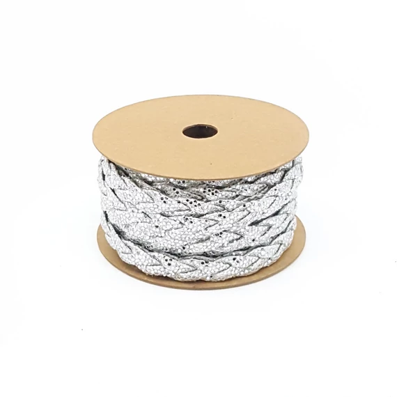 Glitteres fonott zsinór 10 mm 5 m, ezüst