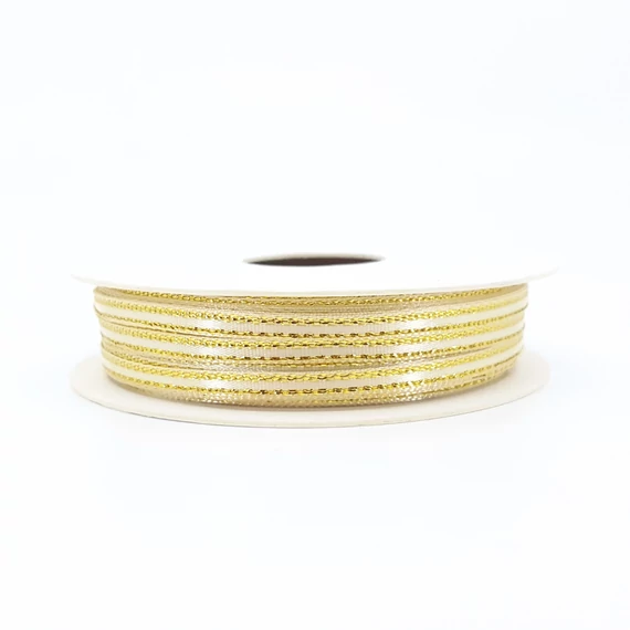 Szatén szalag 3 mm 10 m krém + arany