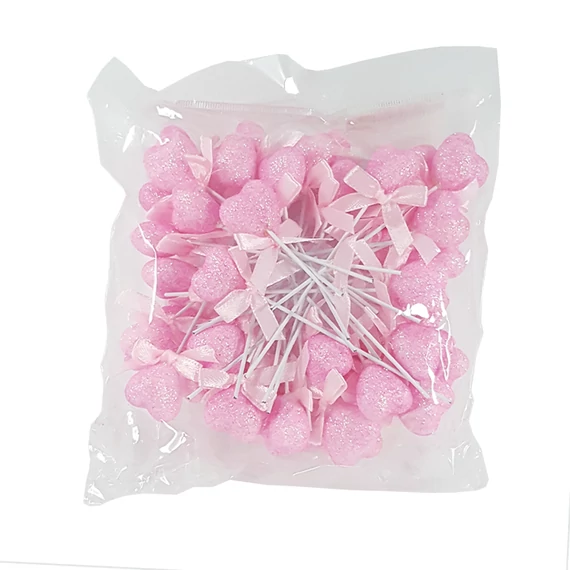 Pálcás szív 11 cm rózsaszín 50 db/csomag
