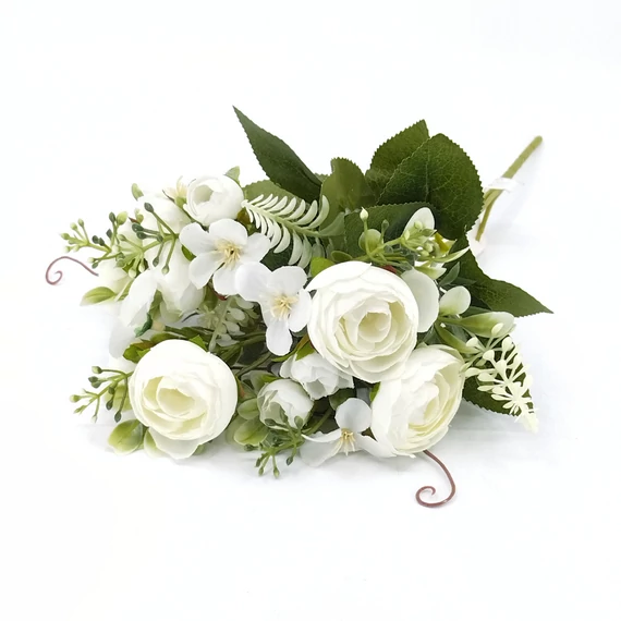 Ranunculus x5 + zöldek 31 cm, fehér