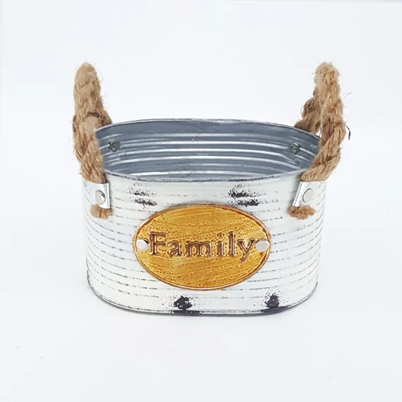 Bádog kaspó ovál Family 10 cm, fehér