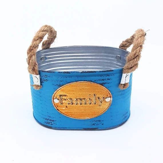 Bádog kaspó ovál Family 10 cm, kék