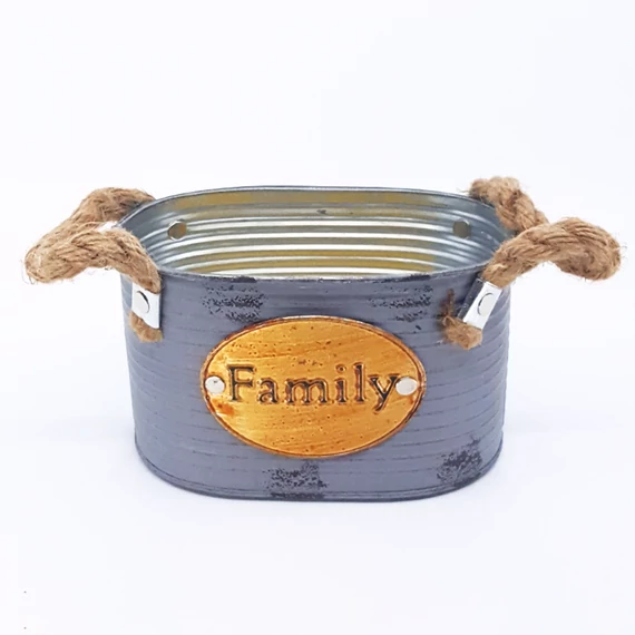 Bádog kaspó ovál Family 10 cm, szürke