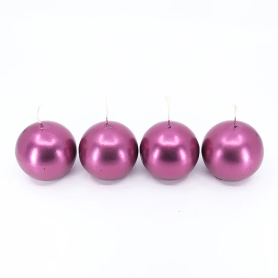 Gömb gyertya mártott 6 cm METÁL 4 db-os, magenta